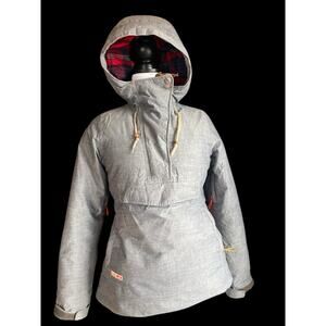 Holden Women Down Anorak Jacket M Gray Plaid Lined Hooded Puffer Pullover XS Fit